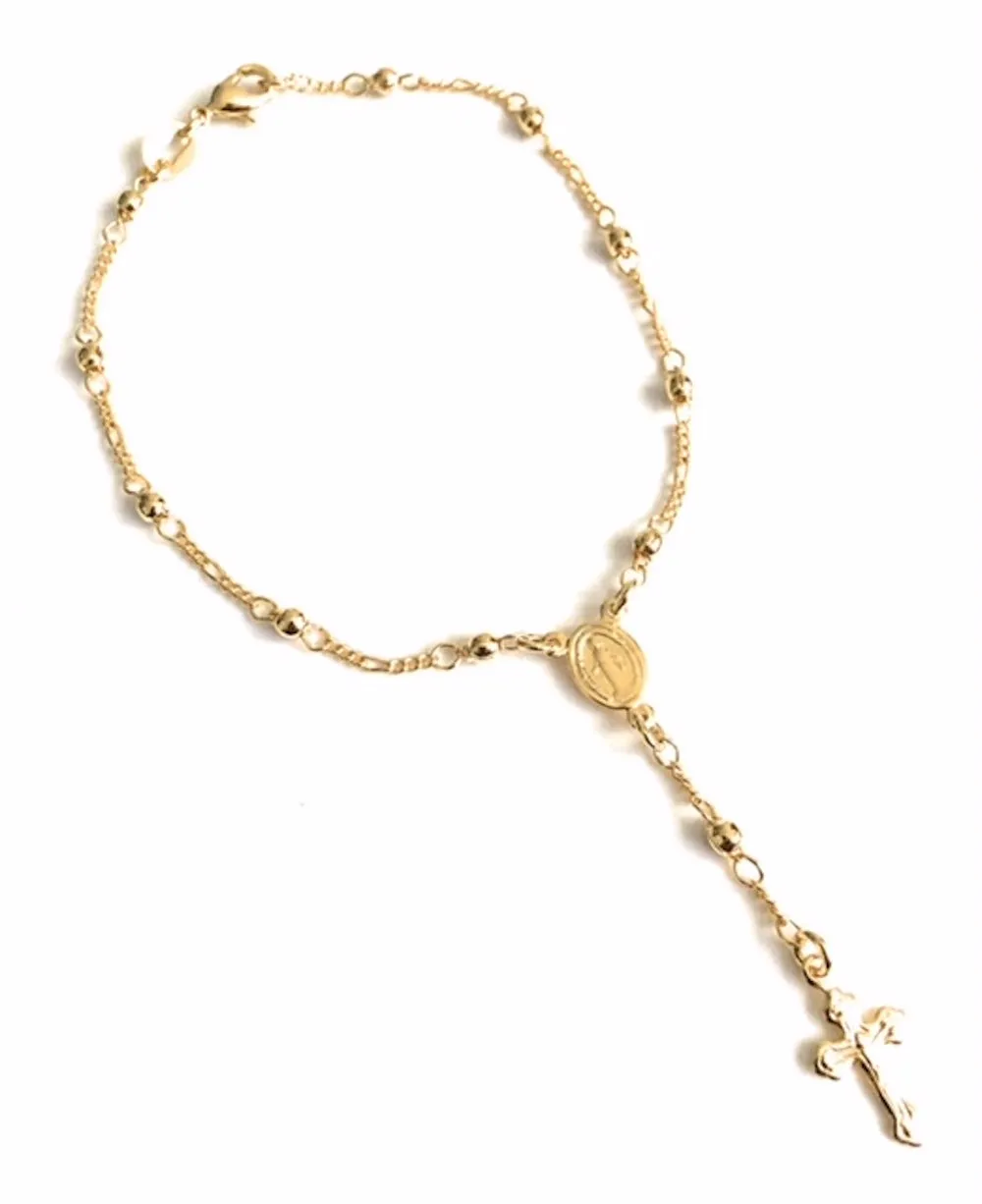 Small Rosary Bracelet 18K Gold Plated Ball Chain Mini Rosaries