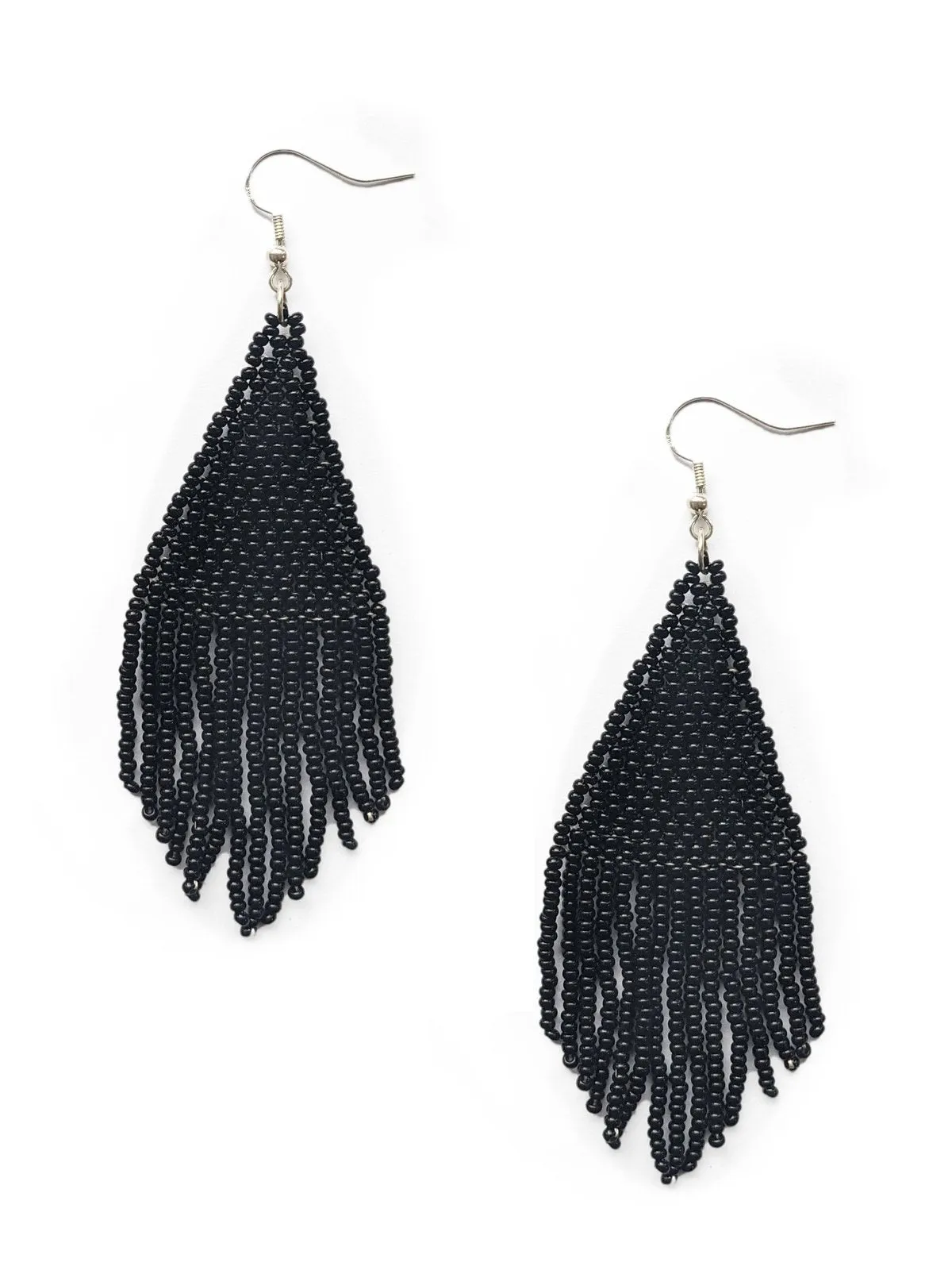 Solid Beaded Tassel Earring - Black