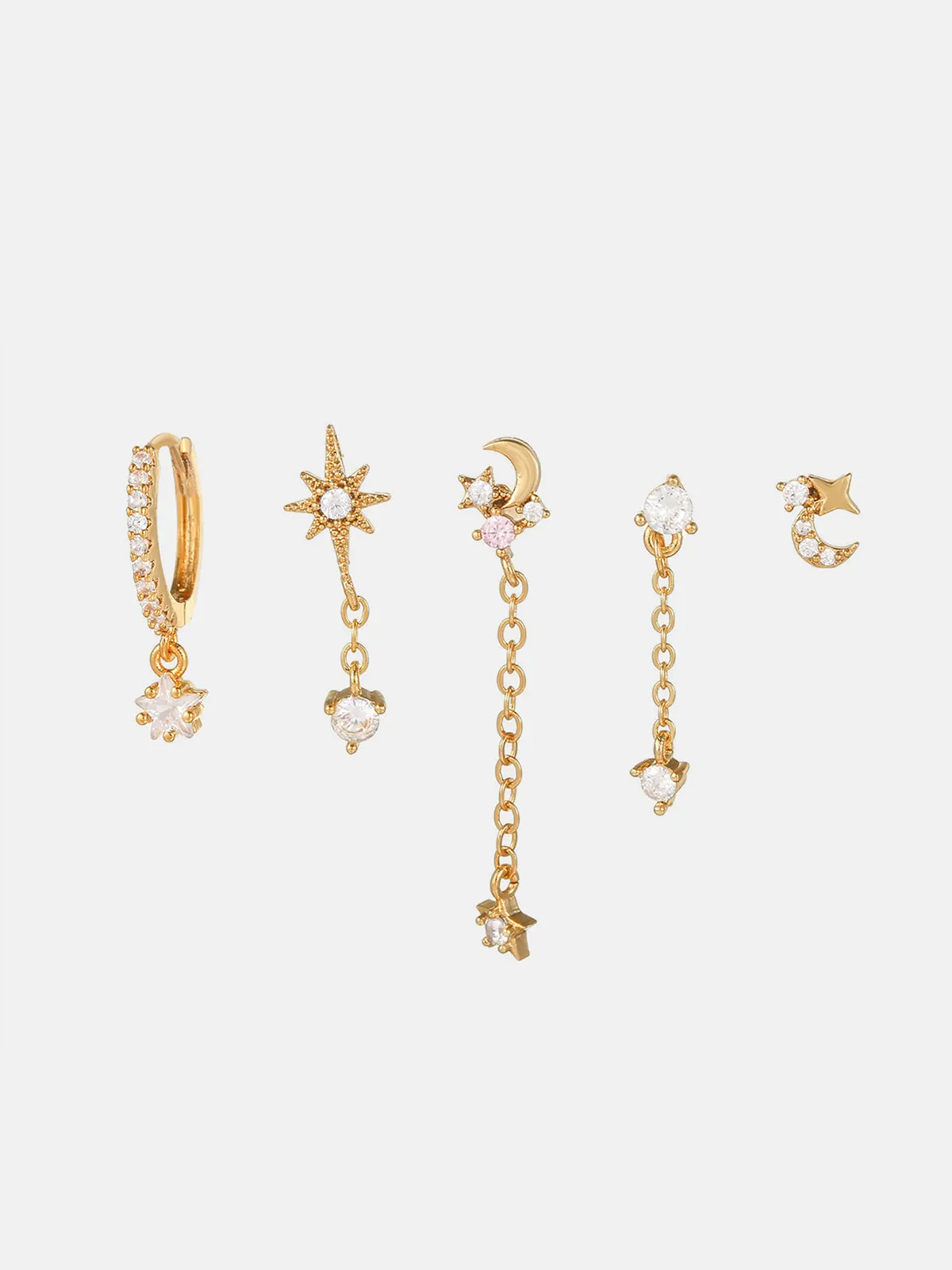 Stars and Graceful Moon Earrings-5 Pieces