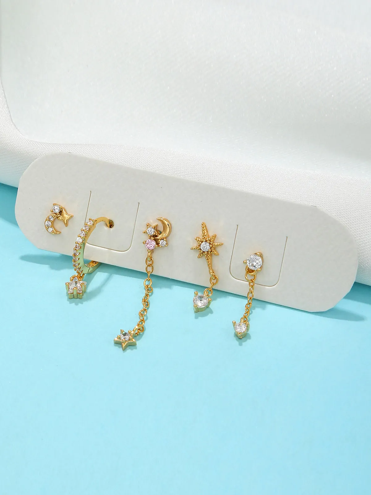 Stars and Graceful Moon Earrings-5 Pieces