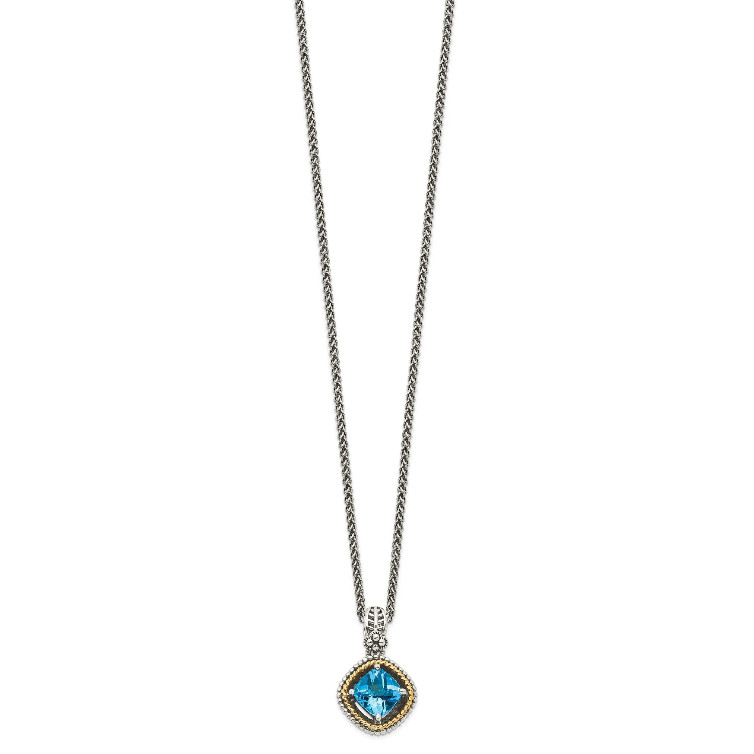 Sterling Silver Gold Swiss Blue Topaz Necklace