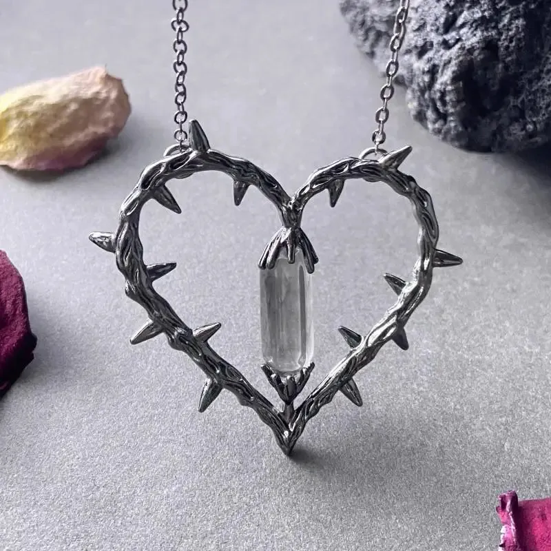 Thorn Heart Crystal Pendant Necklace