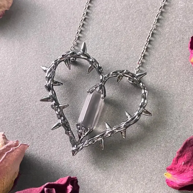 Thorn Heart Crystal Pendant Necklace