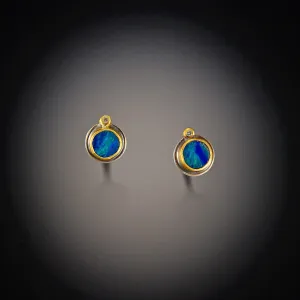 Tiny Australian Opal Stud Earrings with Diamonds