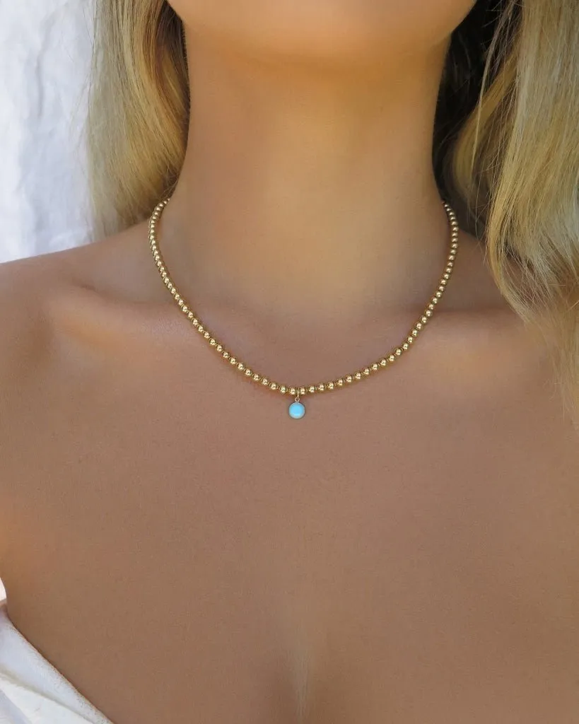 Turquoise Beaded Necklace  - 14k Yellow Gold Fill