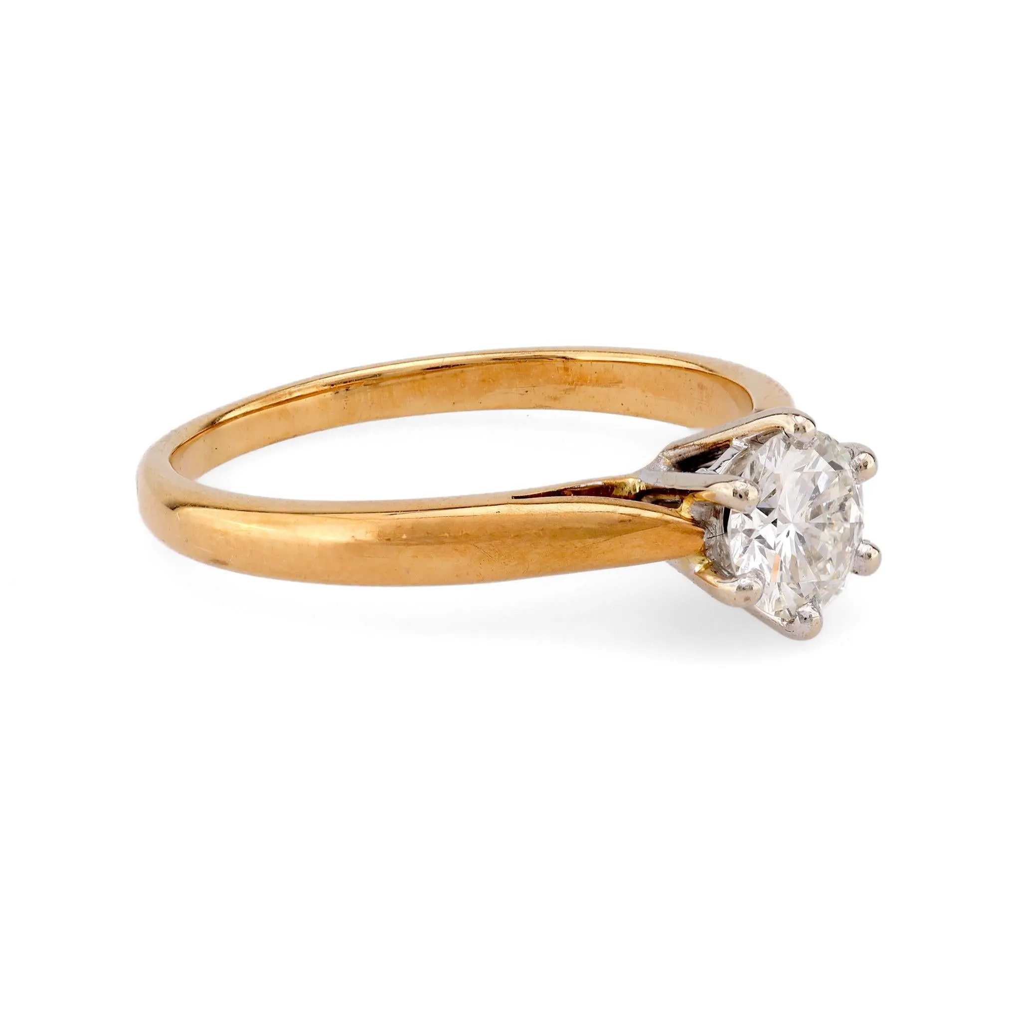 Vintage French Diamond 18K Yellow Gold Solitaire Engagement Ring