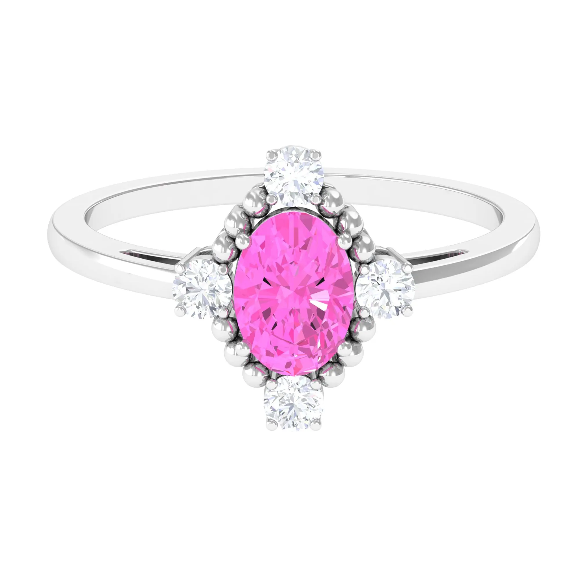 Vintage Style Pink Sapphire Solitaire Engagement Ring with Diamond