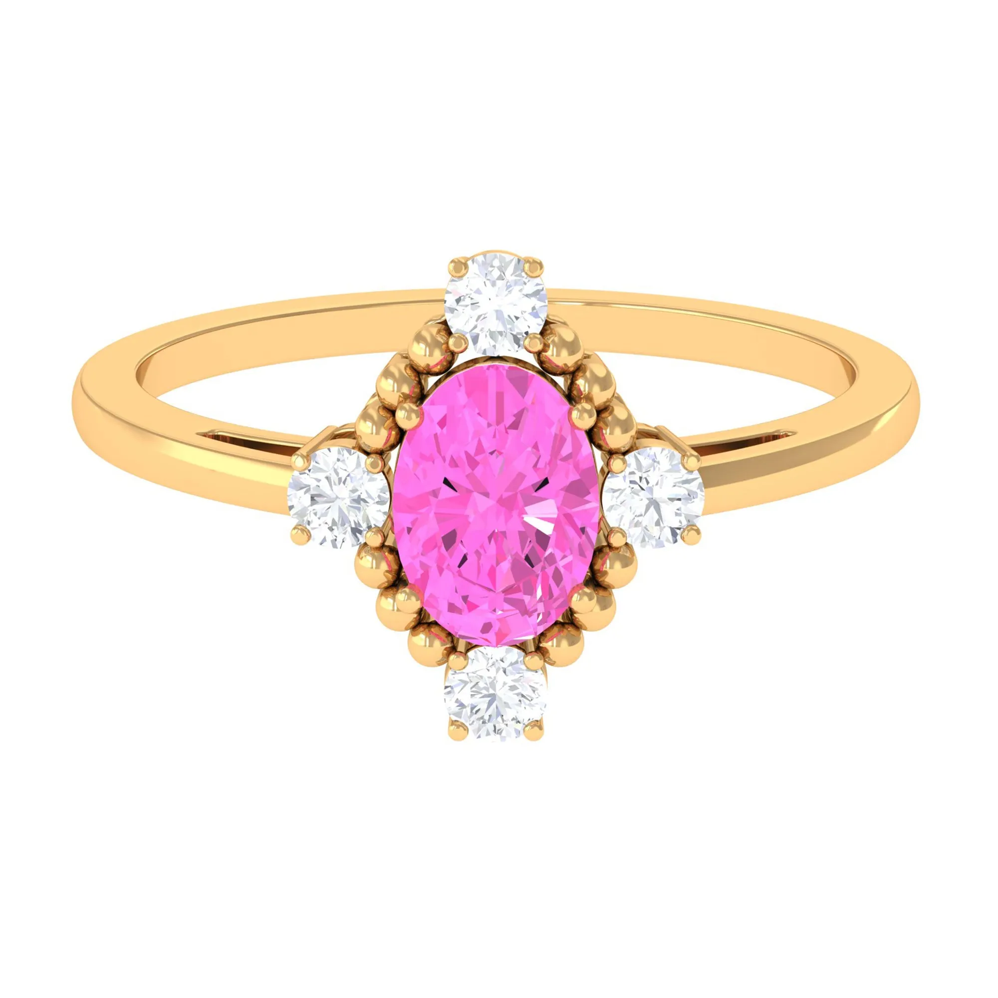 Vintage Style Pink Sapphire Solitaire Engagement Ring with Diamond