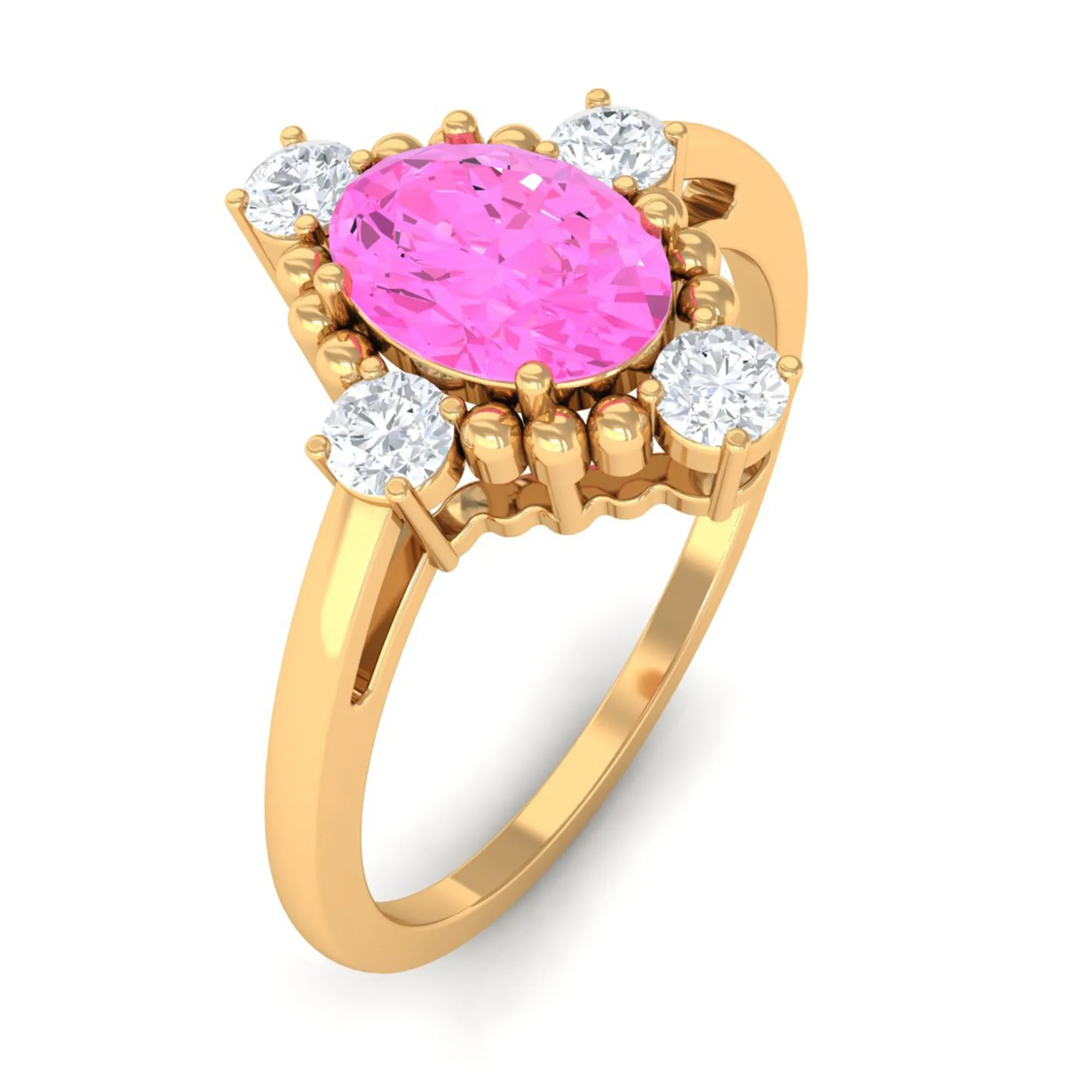 Vintage Style Pink Sapphire Solitaire Engagement Ring with Diamond