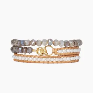 White Pearl Mix Mano Triple Wrap Bracelet