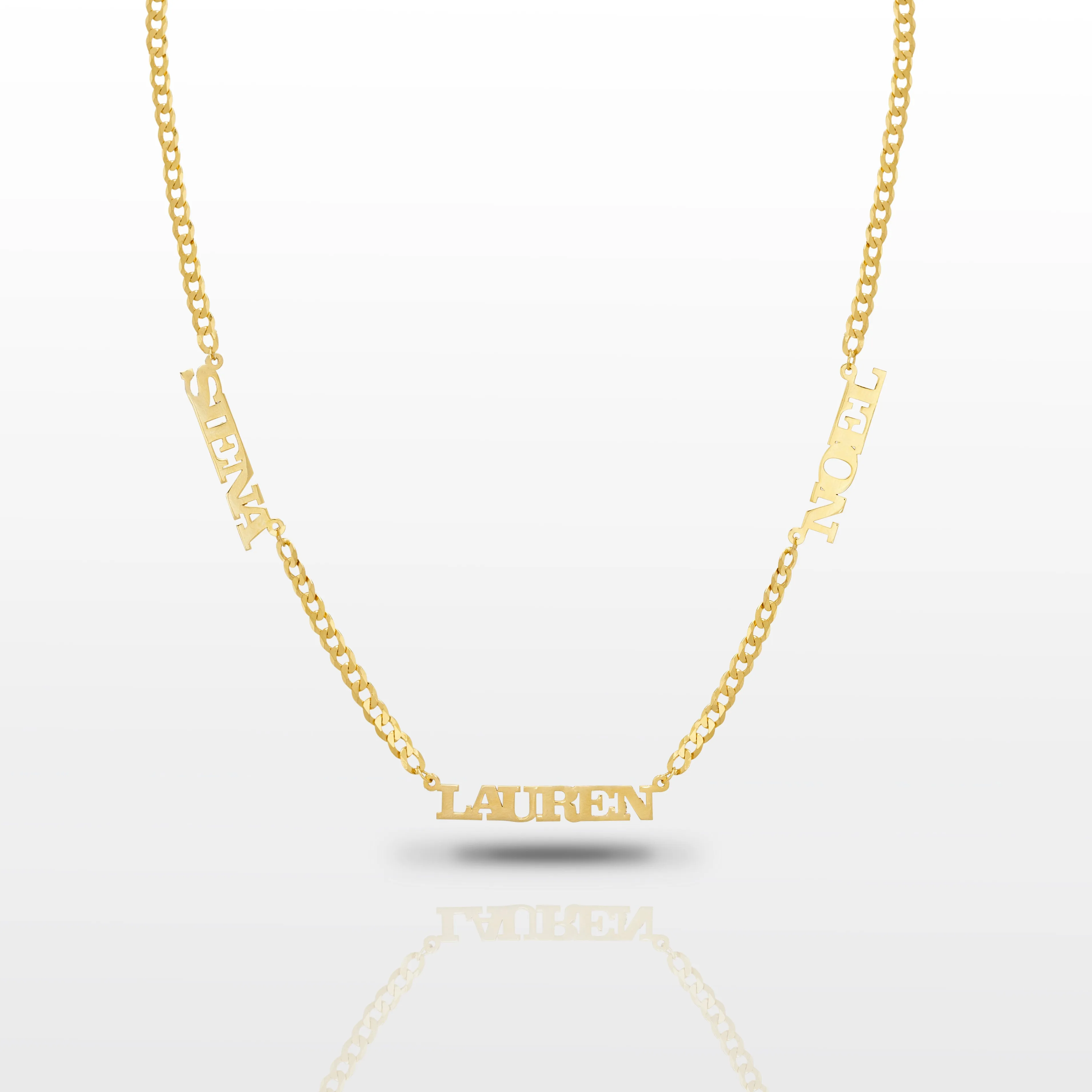 Women's Vermeil Custom Three Name Plate Cuban Necklace