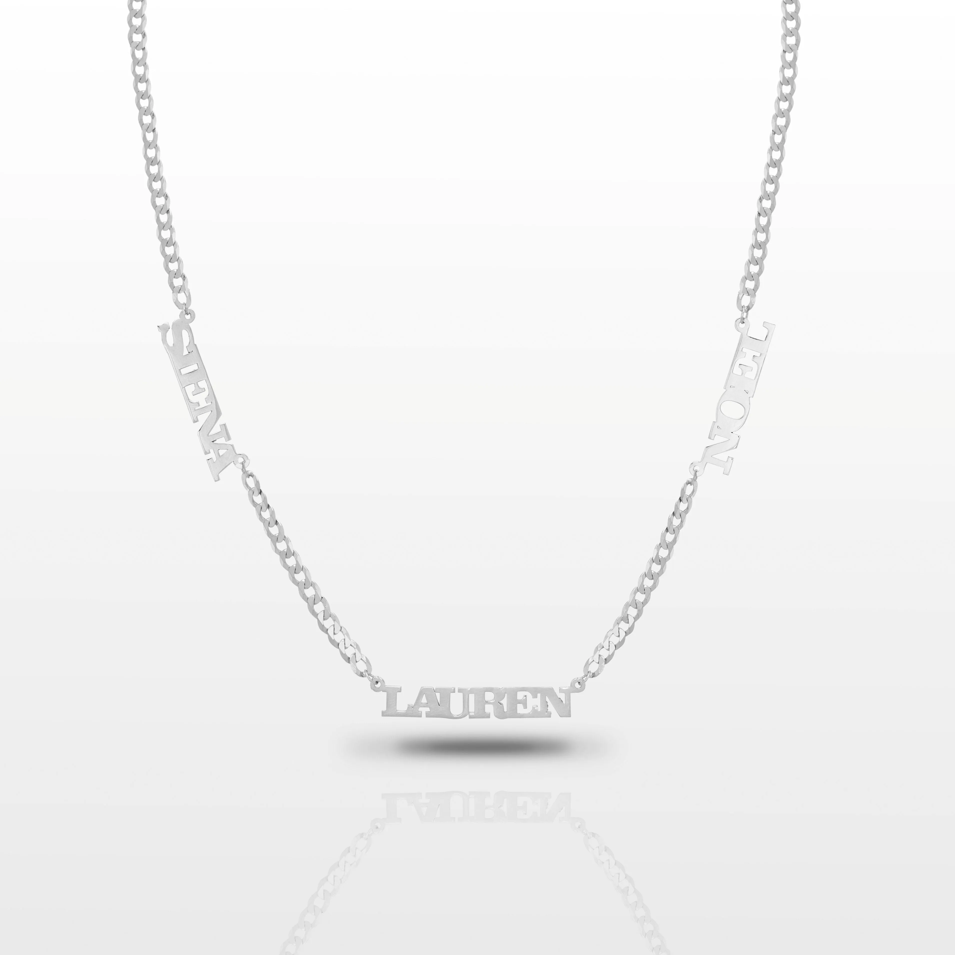 Women's Vermeil Custom Three Name Plate Cuban Necklace