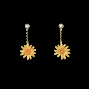 Yellow Butter Daisy Earrings - Pearl Dangle Post