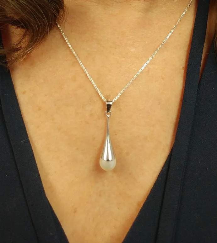 Your Choice: Sterling Silver Freshwater Pearl Hook-Backed Teardrop Drop Earrings - OR - Matching Freshwater Pearl Pendant & Necklace - OR – Gift Set of All Three