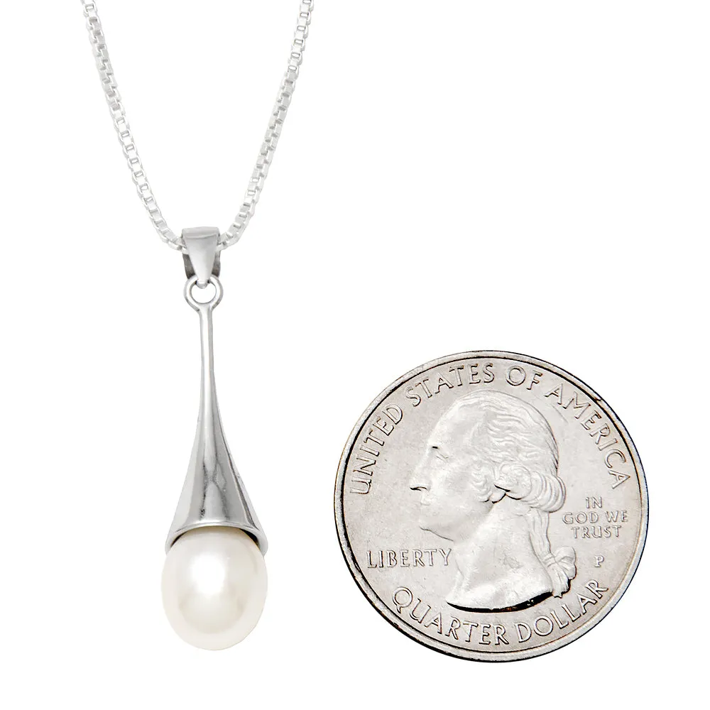 Your Choice: Sterling Silver Freshwater Pearl Hook-Backed Teardrop Drop Earrings - OR - Matching Freshwater Pearl Pendant & Necklace - OR – Gift Set of All Three