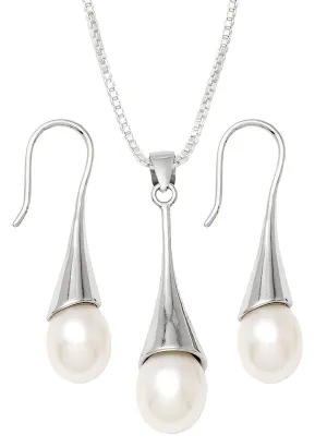 Your Choice: Sterling Silver Freshwater Pearl Hook-Backed Teardrop Drop Earrings - OR - Matching Freshwater Pearl Pendant & Necklace - OR – Gift Set of All Three