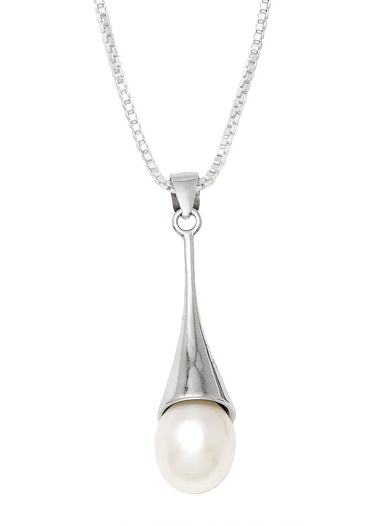 Your Choice: Sterling Silver Freshwater Pearl Hook-Backed Teardrop Drop Earrings - OR - Matching Freshwater Pearl Pendant & Necklace - OR – Gift Set of All Three